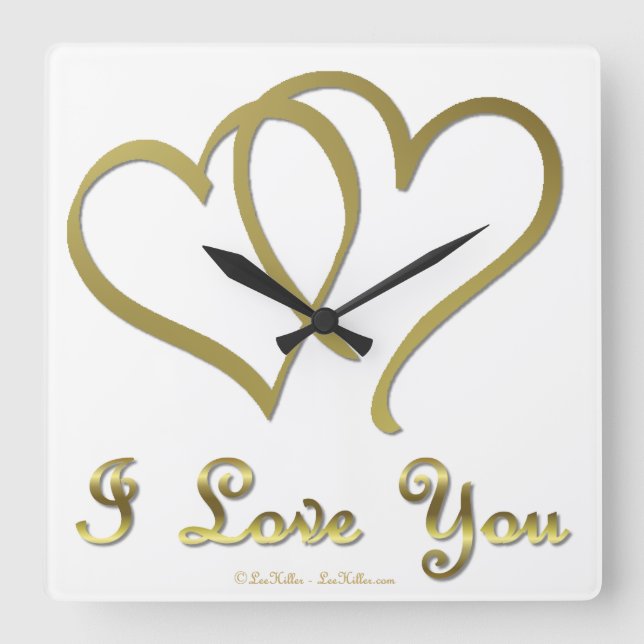 Goldene Herzen bei der Liebe Quadratische Wanduhr (Vorderseite)
