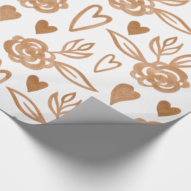 Goldene Herzen, Blume und Blätter Geschenkpapier (Ecke)