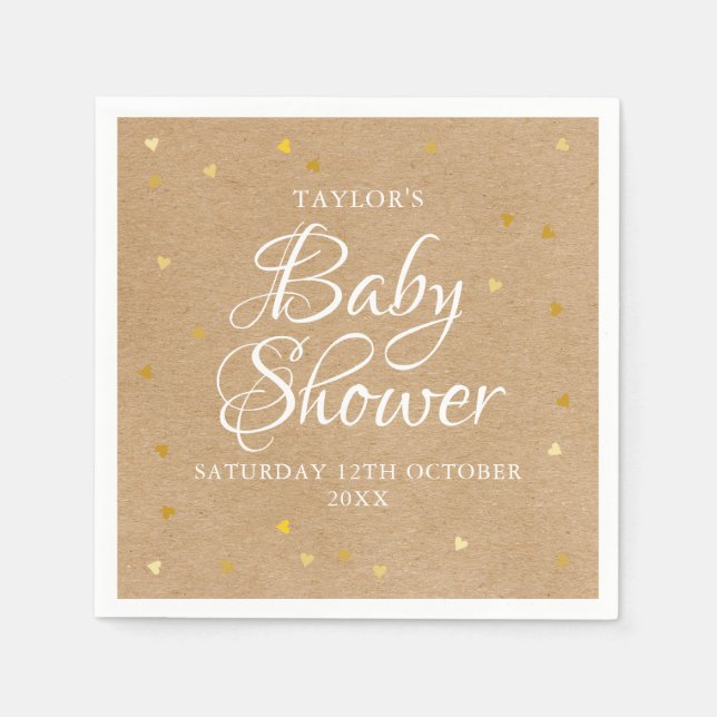 Goldene Herzen Confetti Kinderdusche / Sprinkle Ru Serviette (Vorderseite)