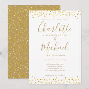 Goldene Herzen Confetti Signature Script-Hochzeit Einladung