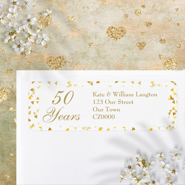 Goldene Herzen Confetti zum 50. Hochzeitstag (50th Wedding Anniversary Golden Hearts Confetti Label)