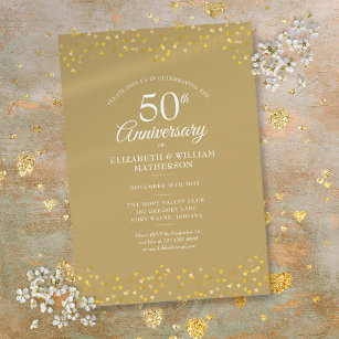 Goldene Herzen Confetti zum 50. Hochzeitstag Einladung