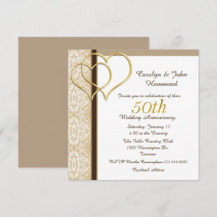Goldene Herzen Einladung zum 50. Hochzeitstag