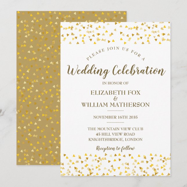 Goldene Herzen Einladung zur Hochzeit (Vorne/Hinten)