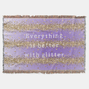 Goldene Herzen funkeln violetten Glitter Zitat Decke