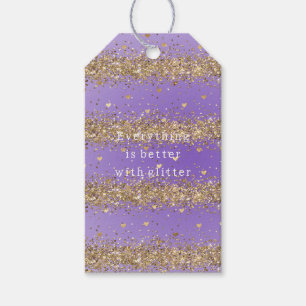 Goldene Herzen funkeln violetter Glitter-Zitat   Geschenkanhänger