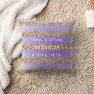 Goldene Herzen funkeln violetter Glitter-Zitat Kissen