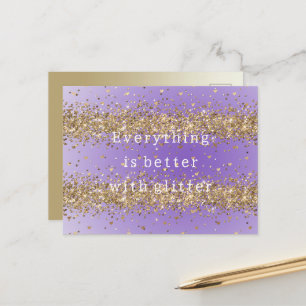 Goldene Herzen funkeln violetter Glitter-Zitat   Postkarte