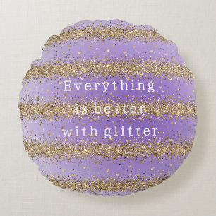 Goldene Herzen funkeln violetter Glitter-Zitat Rundes Kissen
