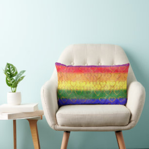 Goldene Herzen, Gay Pride-Flag-Farben mit leuchten Lendenkissen