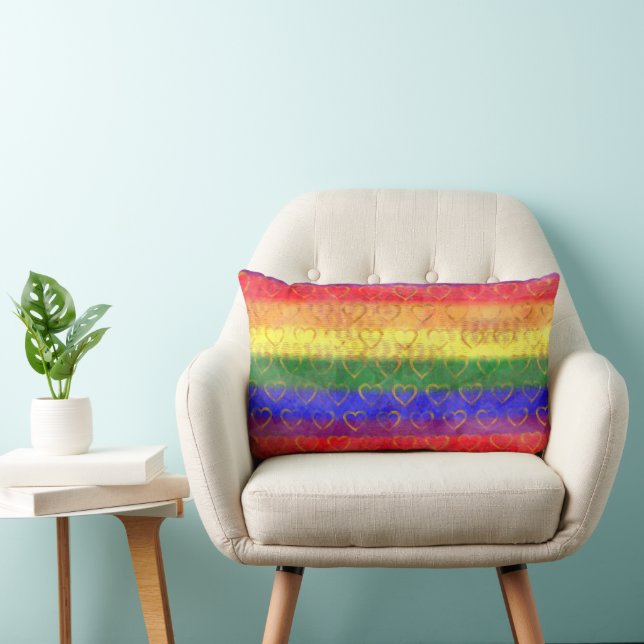 Goldene Herzen, Gay Pride-Flag-Farben mit leuchten Lendenkissen (Stuhl )