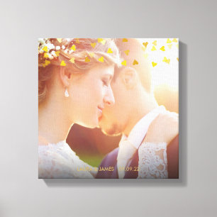 Goldene Herzen Konfetti Hochzeitsfoto Leinwanddruck