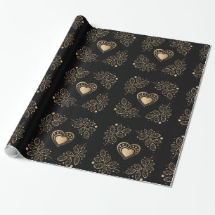Goldene Herzen mit Blättern  Geschenkpapier