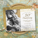 Goldene Herzen Save the Date Foto zum 50. Jahresta Ankündigungspostkarte<br><div class="desc">Mit zarten Goldherzen Konfetti können Sie mit Ihrem besonderen Foto und 50 Jahren goldener Jubiläum Save the Date Informationen in schicken Schriften personalisieren. Entwickelt von Thisisnotme©</div>