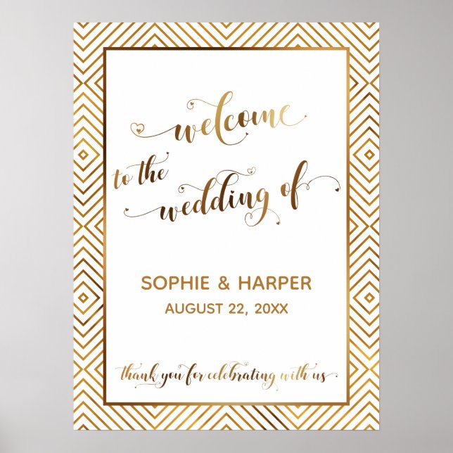 Goldene Herzen Willkommen bei der Hochzeitschrift  Poster (Vorne)