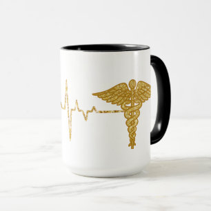 Goldene Herzfrequenz mit Caduceus Symbol-Tasse Tasse