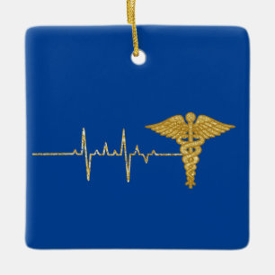Goldene Herzfrequenz und Caduceus Ornament