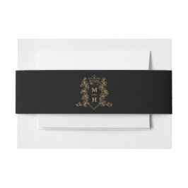 Goldene Herzkronen Wappen Monogramm Schwarze Hochz Einladungsbanderole