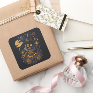 Goldene Hexenkatze Aufkleber Elegantes Halloween