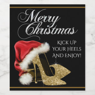 Goldene High Heel Schuh Weihnachtswein Flascheneti Weinetikett