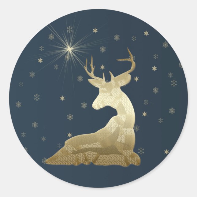 Goldene Hirsche und Schneeflocken Runder Aufkleber (Vorderseite)