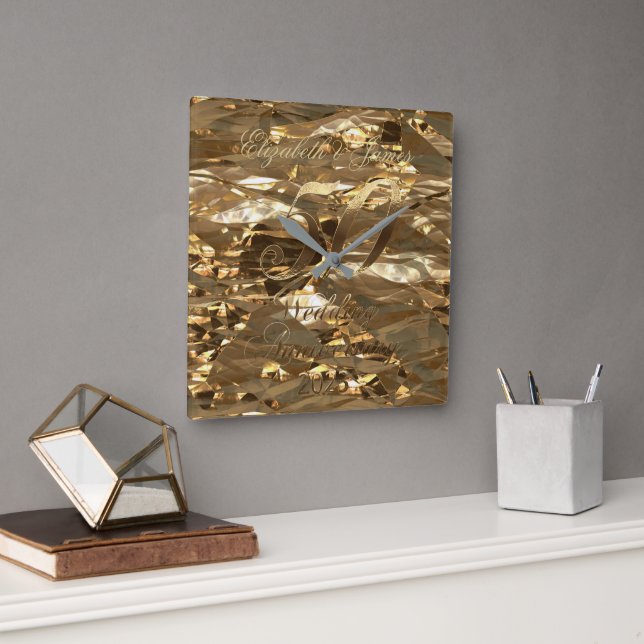 Goldene Hochzeit 2023 Quadratische Wanduhr (Büro)