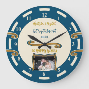 Goldene Hochzeit 50 Jahre Namen Foto blau Große Wanduhr