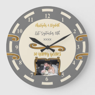 Goldene Hochzeit 50 Jahre Namen Foto grau Große Wanduhr