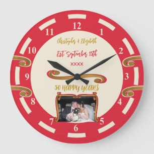 Goldene Hochzeit 50 Jahre Namen Foto rot Große Wanduhr