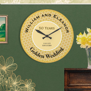 Goldene Hochzeit 50. Jubiläum 50 Jahre Wabenmuster Große Wanduhr