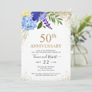 Goldene Hochzeit Blaue Blumen Hochzeitseinladung z Einladung