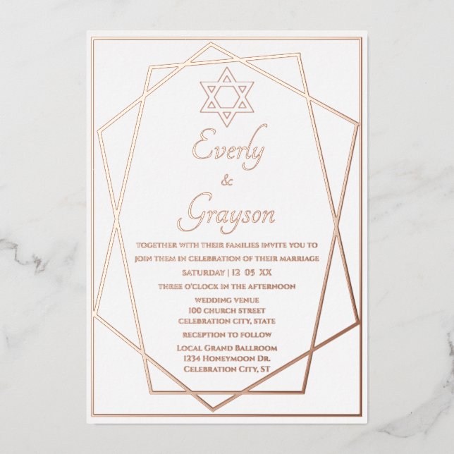 Goldene Hochzeit der jüdischen geometrischen Rahme Folieneinladung (Vorderseite)