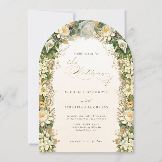 Goldene Hochzeit der weißen Blumen Einladung (Vorderseite)