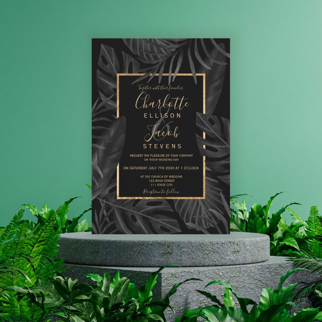 Goldene Hochzeit des tropischen Schwarzen Blattes Einladung (Von Creator hochgeladen)