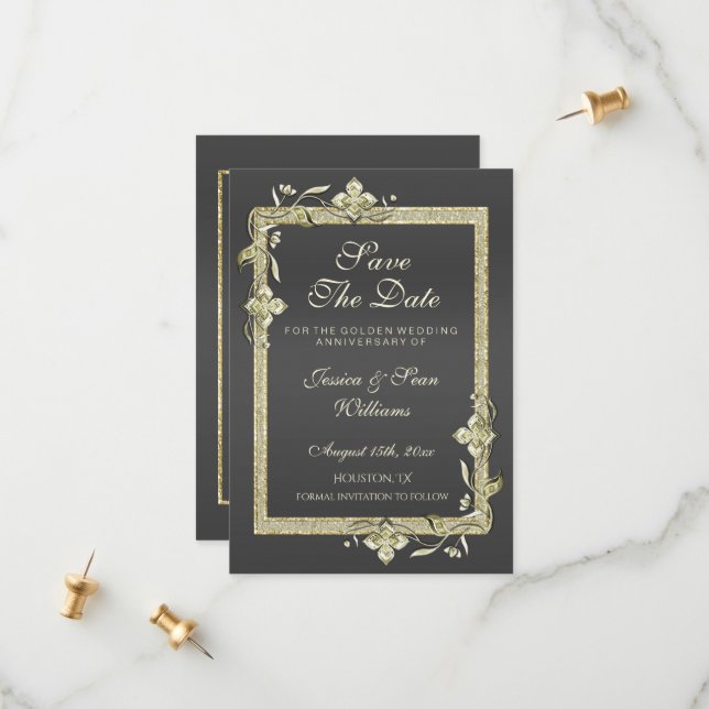 Goldene Hochzeit & Glitzer 50. Goldene Hochzeit Save The Date (Vorderseite/Rückseite Beispiel)
