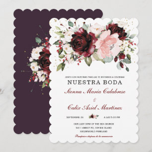 Goldene Hochzeit in Bordeaux und Rosa Erröten Einladung
