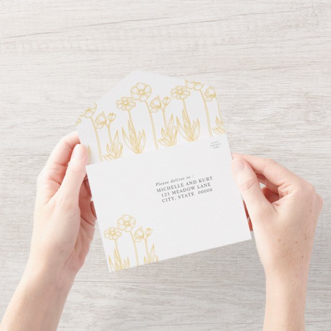 Goldene Hochzeit mit Blumen und Weiß All In One Einladung (Eröffnung)