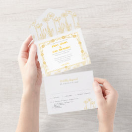 Goldene Hochzeit mit Blumen und Weiß All In One Einladung
