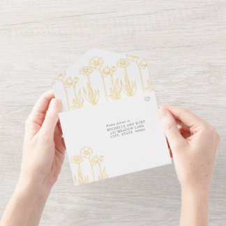 Goldene Hochzeit mit Blumen und Weiß All In One Einladung