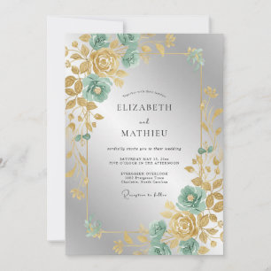 Goldene Hochzeit mit Minzblättern Einladung