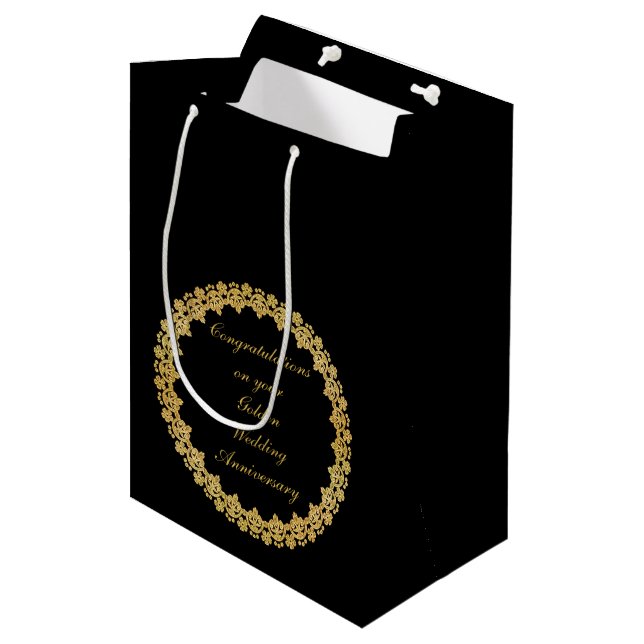 Goldene Hochzeit Mittlere Geschenktüte (Vorderseite Schrägansicht)
