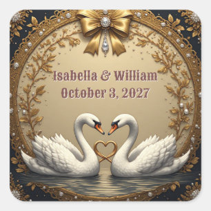 Goldene Hochzeit-Schwan-Paar-Thema 💍 Quadratischer Aufkleber