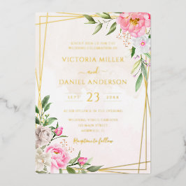 Goldene Hochzeit von Pink Watercolor Floral Geomet Folieneinladung