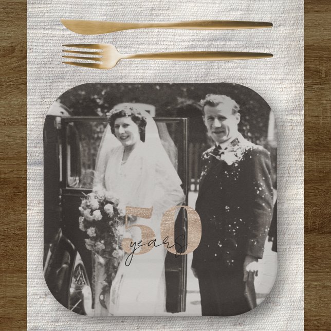 Goldene Hochzeit zum 50. Jahrestag Pappteller (50 year wedding anniversary golden fiftieth gold wedding old photo aesthetic celebration marriage)