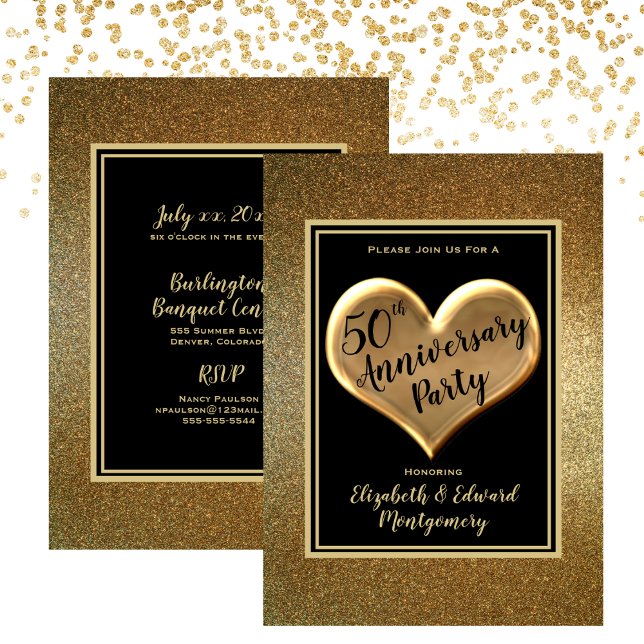 Goldene Hochzeit zum 50. Jubiläum Party Einladung (50th Anniversary Party Golden Wedding Invitation)