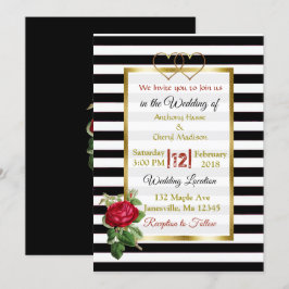 Goldene Hochzeiten in Schwarz und Weiß Rose Einladung