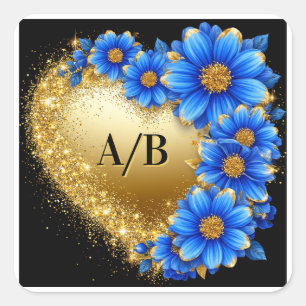 💖 Goldene Hochzeits-Herz-Blumen-Braut Für Geschen Quadratischer Aufkleber
