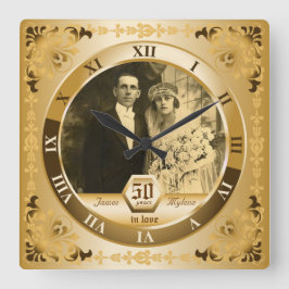 Goldene Hochzeits-Jahrestags-kundengerechtes Quadratische Wanduhr