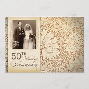 goldene Hochzeitseinladung mit Foto zur 50. Hochze Einladung