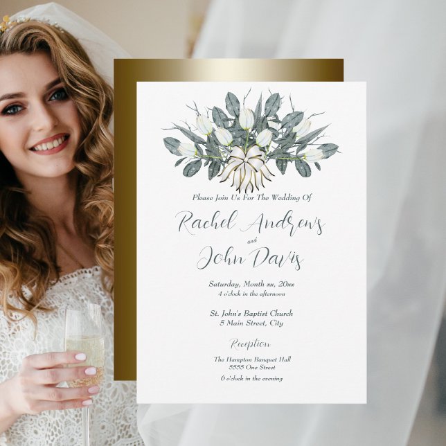 Goldene Hochzeitseinladung mit weißen Tulips Einladung (Gold Wedding Invitation with White Tulips )